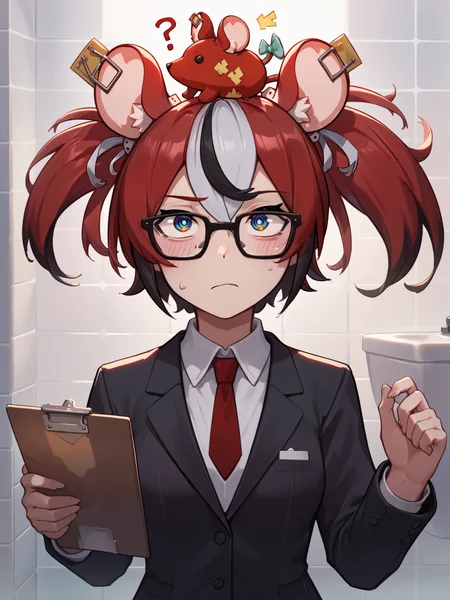 score_9, score_8_up, score_7_up, best quality, masterpiece, 4k, uncensored, perfect lighting, very aesthetic, anime, cartoon, BREAK
1girl (hakos baelz), <lora:hakos_baelz-PD-1.0:1>
suit, glasses, clipboard,
bathroom,
close-up,
leaping,
confused