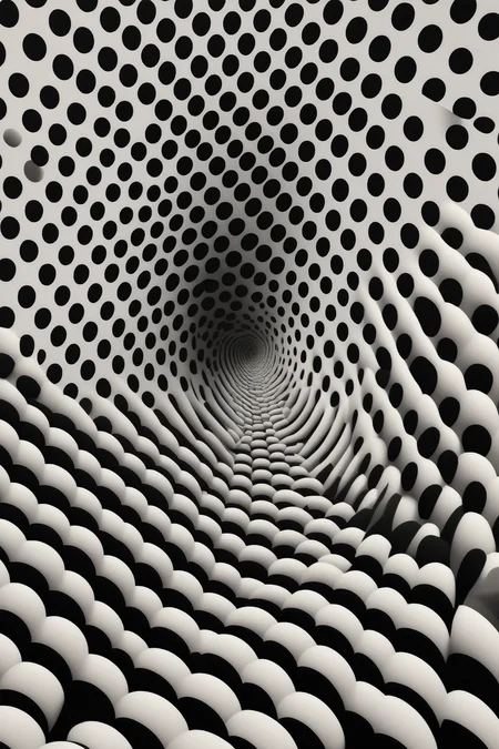 <lora:Op Art:1>Op Art - graphic rows of circles fit to a cylindrical shape, bending into an optical illusion of shape and volume