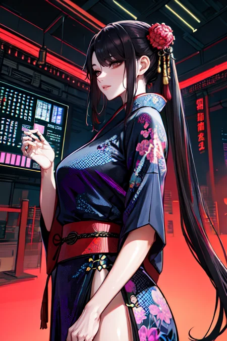 highly insanely detailed, masterpiece, top quality, best quality, highres, 4k, 8k, RAW photo, (very aesthetic, beautiful and aesthetic), ancient japanese cyberpunk, ancient chinese cyberpunk
a colorful background,gradient background,
<lora:two_side_up-1.0:0>âââ