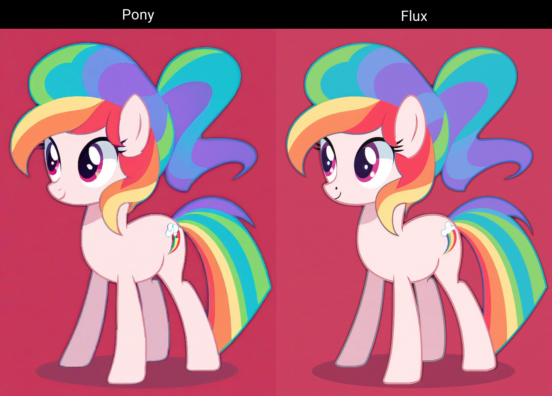 score_9, score_8_up, score_7_up, score_6_up,feral pony,Rainbow hair, show accurate, red background,<lora:Pony\PonyMinimalStyle.safetensors:0.8:0.8>
