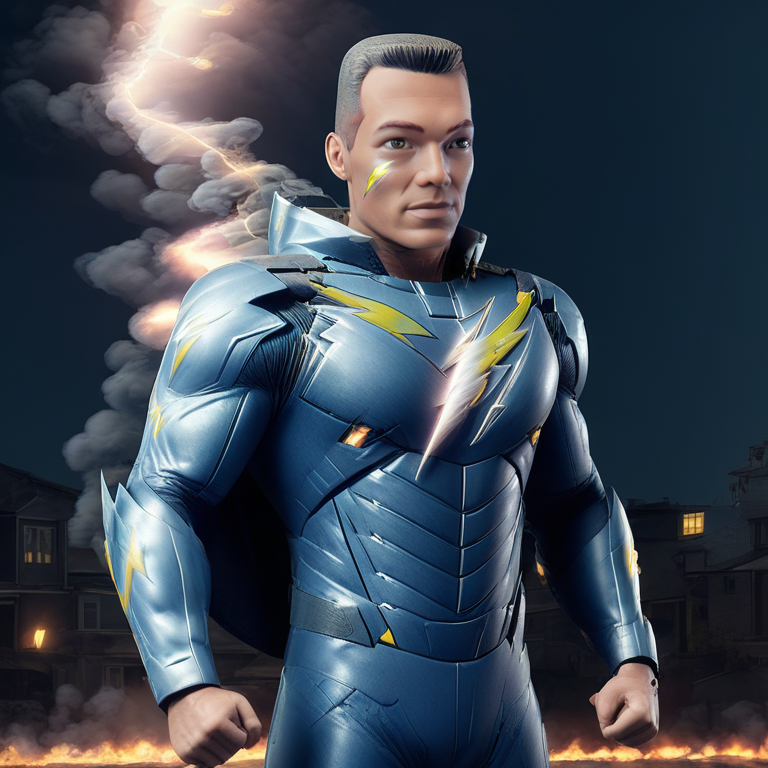 <lora:Buzz_SDXL:1> Buzz as superhero, lightning shooting from his hands