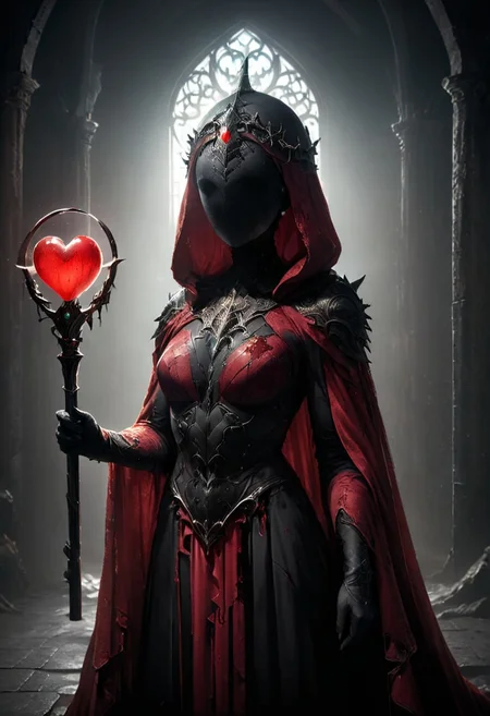 AtomicHeartTwinsCosplay in absolute darkness, profoundly no light, holding black-pink heart shaped orbstaff, 
pointed hat, translucent skin, Describe the captivating scene captured in the vintage photograph featuring a Bedouin artist skillfully swallowing a massive sword in the style of Final Fantasy, amidst a mesmerized audience. Provide details about the artist's attire, the sword's intricate design, and the expressions of the onlookers as they witness this extraordinary performance., amazing quality, masterpiece, best quality, hyper detailed, ultra detailed, UHD, perfect anatomy, portrait, dof, hyper-realism, majestic, awesome, inspiring, closeup, an weathered outworn old Fantasy cape, smooth, Closeup, by Dring, rust paint peelz, atmospheric haze, cinamatic composition, soft shadows, national geographic style