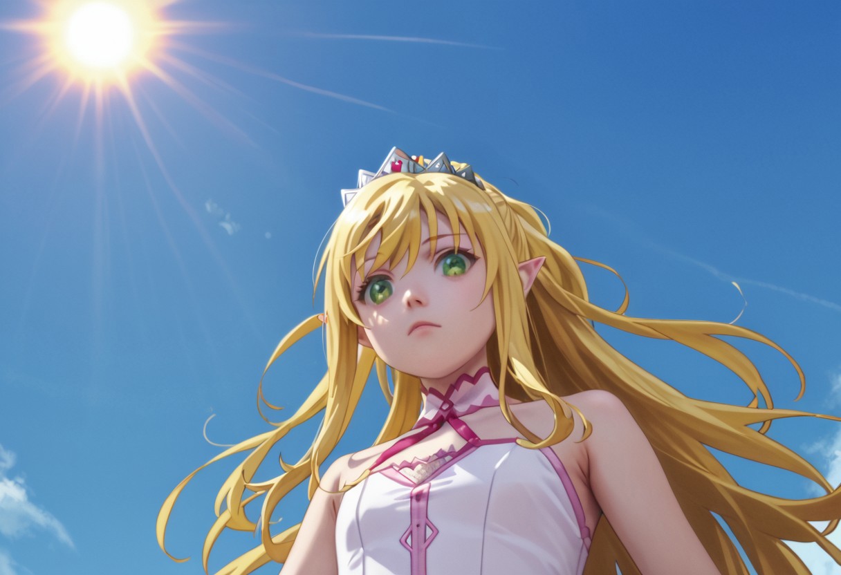 score_9, score_8_up, score_7_up, (((from Front and from below))),
at the beach, sun goes down,
Yue, blonde hair, very long hair, red eyes,
Liliana, long hair, blonde hair, ponytail, tiara, green eyes,
Tio, yellow eyes, pointy ears, black hair, hair ornament,