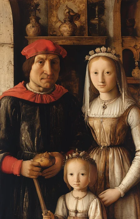 masterpiece,best quality,<lora:tbh184-sdxl:0.8>,illustration,style of Antonello da Messina, portrait of family