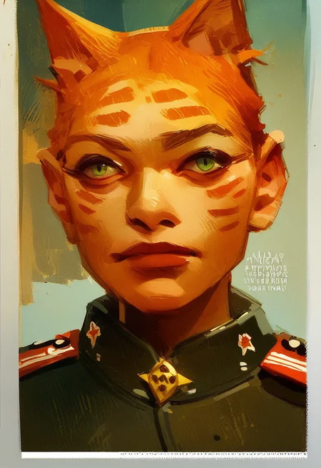 score_9, score_8_up,score_7_up, score_6_up, score_5_up, score_4_up, watercolor painting of
orange tabby, ((cat in soviet uniform)), 1950s soviet propaganda poster
