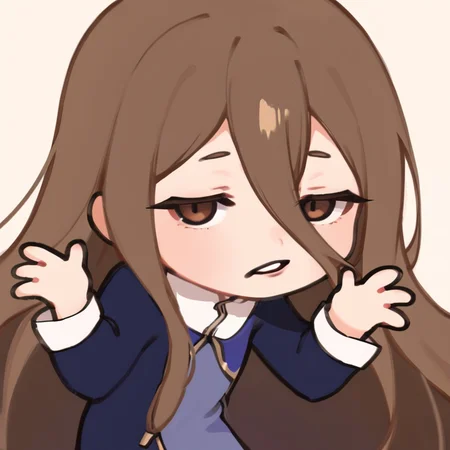 score_9,score_8_up,score_7_up BREAK 1girl,solo,source_anime,long hair,<lora:lgh>,nnn,waving hand,front teeth,close eyes,curved mouth,chibi,<lora:Sense_PDXL:0.8>,sense,brown hair,brown eyes,hair between eyes,(absurdly long hair:0.8),half-closed eyes,