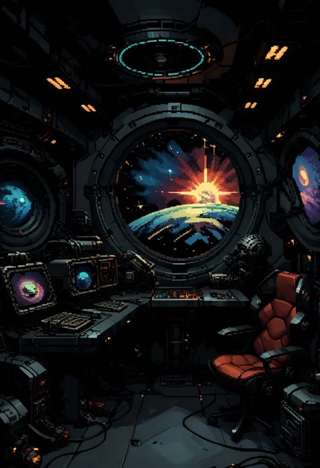 score_9, score_8_up, score_7_up, yamer_pixel_fusion, pixel art, space ship, interior, retro futuristic, atompunk, hyper-detailed, scifi, lofi, d3p1x3l, pixel art