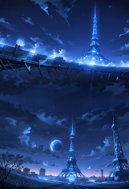 xartretrodeco, transmission tower, scenery, cloud, sky, star (sky), night, no humans, night sky, xartretrodeco, scenery, cloud, sky, star (sky), night, no humans, night sky, outdoors, starry sky, cloudy sky, blue theme, fantasy, building, glowing, dark, moon, xartretrodeco, scenery, cloud, sky, score_9, scenery, cloud, sky, star (sky), night, no humans, night sky, outdoors, starry sky, cloudy sky, blue theme, fantasy, building, glowing, dark, moon, city, tower, city lights, tree, grass, cityscape, bridge, power lines <lora:xartretrodeco:0.47> <lora:xartretrodeco_r1:1.4> <lora:marinella-anime-000012:-0.54>