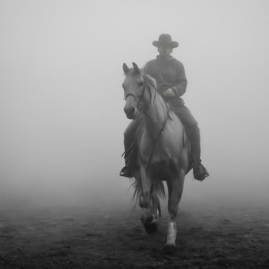 <lora:SDXL_feelings_Sa_May-v5:1> feelings,  a man riding a horse, foggy