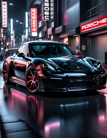 closeup shot, Porsche in Tokyo, neon paint, electromagnets as wheels, wheels of lightning, add detail, night photo, reflections, 4k, uhd, hdr, made of ral-obsdn <lora:ral-obsdn:1>