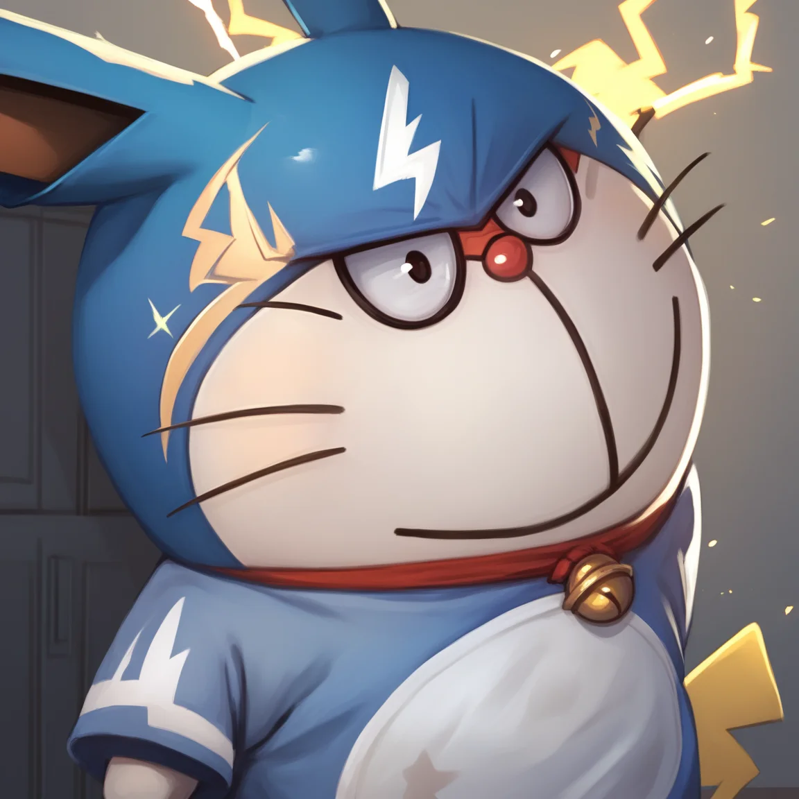 score_9_up, score_8_up, score_7_up, score_6_up, DoraemonStare, daraemon, alternate costume,
lightning, pikachu \(cosplay\),
looking at viewer, upper body, smile, <lora:DoraemonStareXL_Pony:1.1>, masterpiece, newest, absurdres