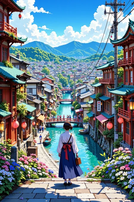 japanese city beautiful landscape, noon, woman, very intricate, very detailed, sharp, bright, colorful, <lora:Hand v2:0.5> <lora:Anti-Blur:1><lora:Insane Detail Slider:0.25> <lora:flux.1_lora_flyway_Epic-detail_v2:0.3> <lora:fluxenhancer:0.25> <lora:ROWER:0.6> <lora:flux-charmer-v1-1:0.4> <lora:Vibrantly_Sharp_style_v.5:0.3> <lora:realanime:0.8>
