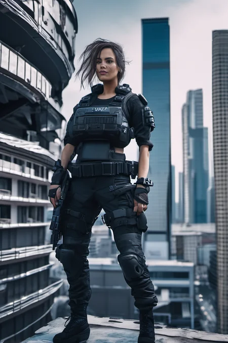 <lora:swat gear_xl:1> a woman wearing swat gear, standing on top of a building, cyberpunk <lora:cyberpunk_xl-000004:1>