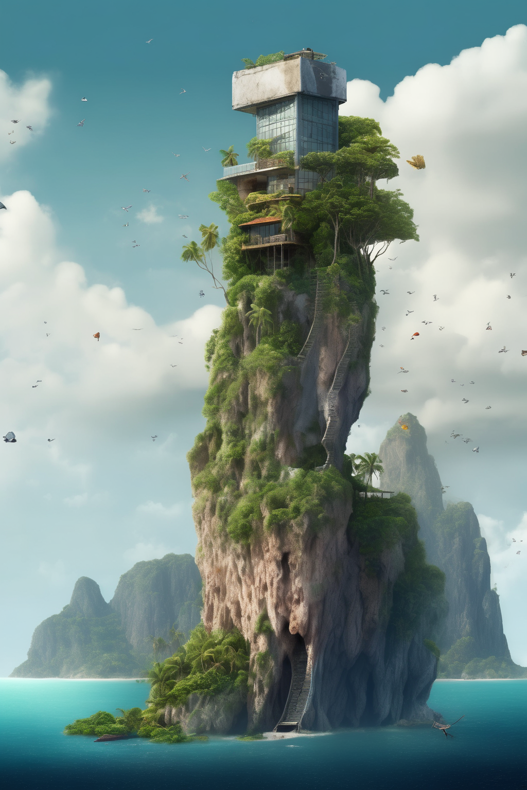 <lora:Vertical Landscapes:1>Vertical Landscapes - REMOVE BUIDING FROM TOP a luScious island