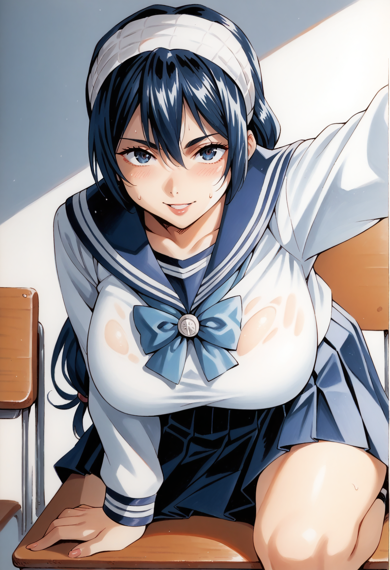 <lora:PONY-ç»-è¤å²åº·ä»:0.8> ,traditional media,score_9,score_8_up,1girl,solo, <lora:riko.pony:0.8>,riko,school uniform, pleated skirt, huge breasts, looking at viewer,, uncensored,<lora:add-detail-xl:1>,<lora:Expressive_H-000001:0.8>