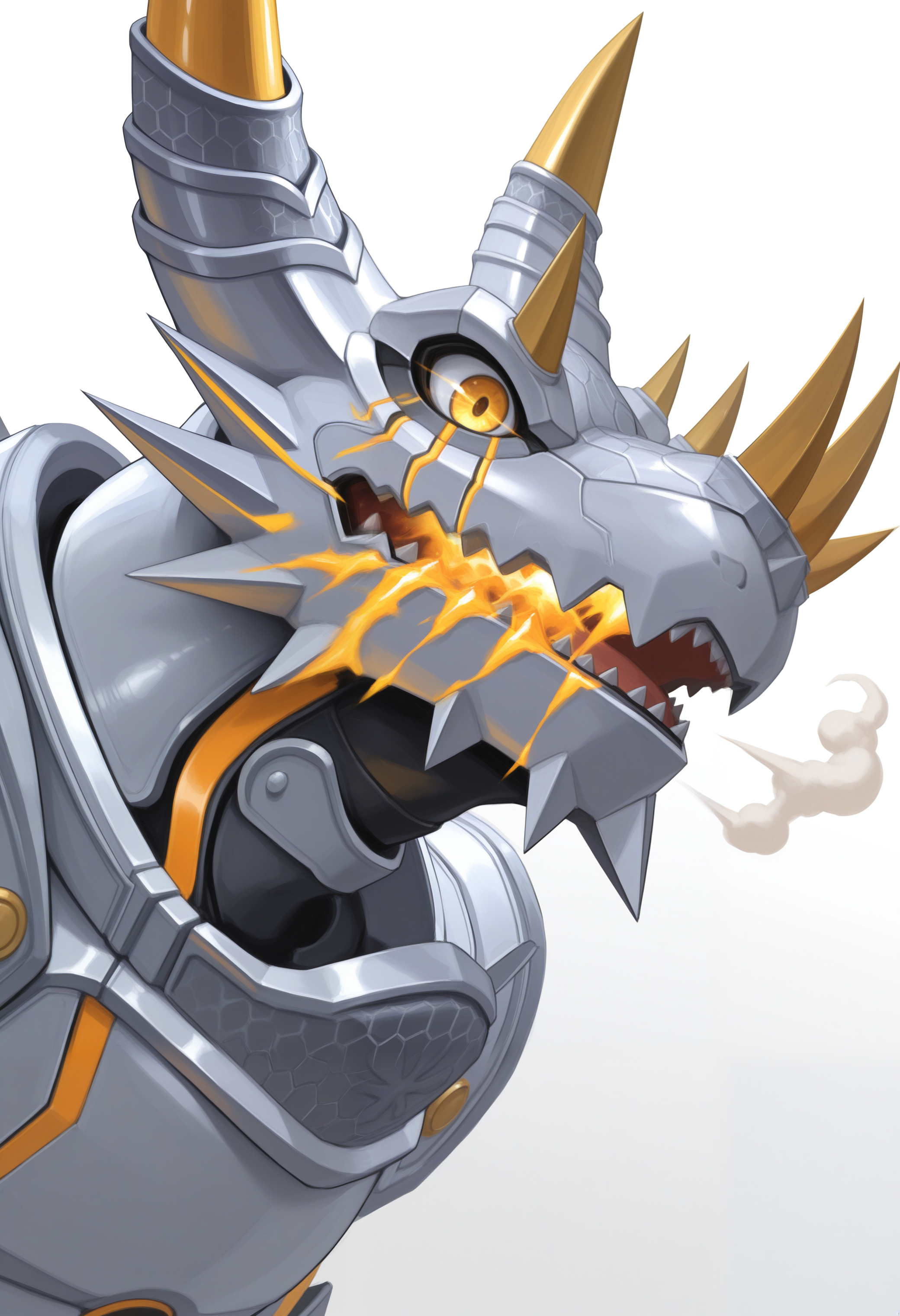 masterpiece,best quality,amazing quality, 1boy, solo, sl4y3r, digimon (creature),side angle, close up, angry,