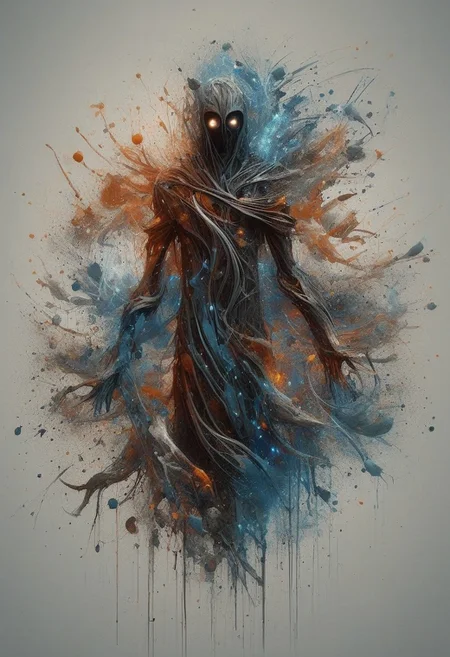 horror film style the image portrays a dark and enigmatic figure, clad in a long cloak that obscures their identity. the figure is situated within a circular motif composed of splattered black ink, reminiscent of an ethereal halo or aura surrounding them. this motif encircles the figure, further emphasizing its significance. the backdrop consists of redish splatters, which contrast with the darker tones of the figure and the black motif. these splatters are scattered across the canvas, creating a sense of chaos and unpredictability. overall, this artwork exudes a mysterious and dramatic atmosphere, leaving viewers to speculate about the identity and intentions of the cloaked figure at its center. . suspenseful music, dark visuals, supernatural events, jump scares
photography. Natural geographic photo. trending on artlist, Hyper-realistic, 16k resolution, intricate details.
(masterpiece, award winning artwork)
many details, extreme detailed, full of details,
Wide range of colors, high Dynamic
OverallDetailXL
<lora:add-detail-xl:0.95>
<lora:WildcardX-XL-Detail-Enhancer:0.9>
<lora:xl_more_art-full_v1:0.2>
<lora:ElementsMixSDXL:1> ElementsMix, fire, water, wind, earth