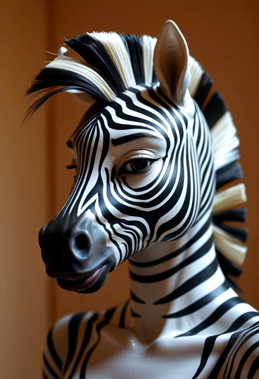 anthro horse, beautiful, detail vibrant zebra skin, girl, closeup
8k detail