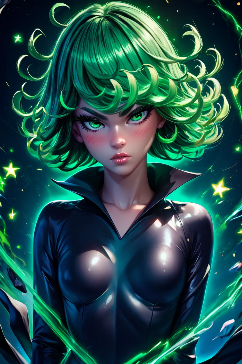 score_9, score_8_up, score_8, medium breasts, (curvy), cute, eyelashes, BREAK, , zzTatsumaki, green eyes, green hair, black dress, glowing, green glow, aura, energy, <lora:Tatsumaki_PDXL:0.8>, , BREAK, (ultra realistic,32k, masterpiece:1.2),(high detailed skin:1.1),( high quality:1.1), curvy, head tilt, hearts, blush, lips, curvy, head tilt, shiny clothes, (upper body), looking at viewer, bokeh, luminescent background, embedding:zPDXL, Expressiveh, <lora:RlAnmPDXL:1.0>,