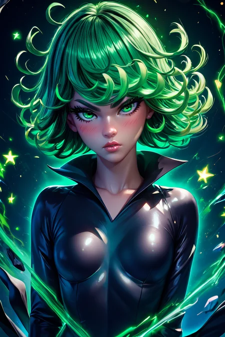 score_9, score_8_up, score_8, medium breasts, (curvy), cute, eyelashes, BREAK, , zzTatsumaki, green eyes, green hair, black dress, glowing, green glow, aura, energy, <lora:Tatsumaki_PDXL:0.8>, , BREAK, (ultra realistic,32k, masterpiece:1.2),(high detailed skin:1.1),( high quality:1.1), curvy, head tilt, hearts, blush, lips, curvy, head tilt, shiny clothes, (upper body), looking at viewer, bokeh, luminescent background, embedding:zPDXL, Expressiveh, <lora:RlAnmPDXL:1.0>,