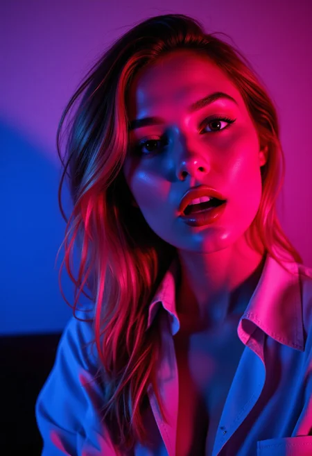 provocative outrageous scandalous nymphomania shot taken by famous photographer, instant loss, sensual tease, 8K, award-winning photography, neon, egirl