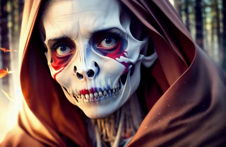award winning photo photo of a ((red riding hood)), Style-Necromancy, (Style-Necromancy:1.3), wearing ((torn clothes)) (blood), with Ombre golden hairstyle with head in motion with hair billowing hair, (wind), standfing ((in a pine forest)), ((under trees)), storm with ((dark storm clouds)) and ((blowing leaves)), fluffy clouds in the sky, (paint splashes:1.3), (splatter:1.2), outrun, vaporware, shaded flat illustration, digital art, trending on artstation, highly detailed, fine detail, intricate, ((lens flare)), (backlighting), (bloom), [Style-Micro::30]<hypernet:SamArt:0.058>, by Jeremy Lipking, by Antonio J. Manzanedo, by lee jeffries nikon d850 film stock photograph 4 kodak portra 400 camera f16 lens rich colors hyper realistic lifelike texture dramatic lighting trending on artstation cinestill 800
