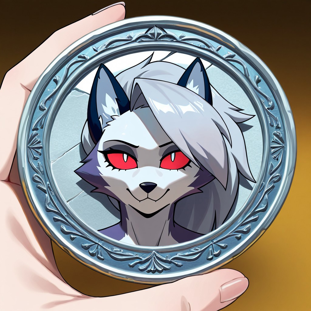 masterpiece, best quality, newest, absurdres, highres, anime, anime style, TheC0in-silver, silver, silver coin, coin, TheC0in, 
1girl, loona_(helluva_boss), animal ears, 
made of silver, objectification,