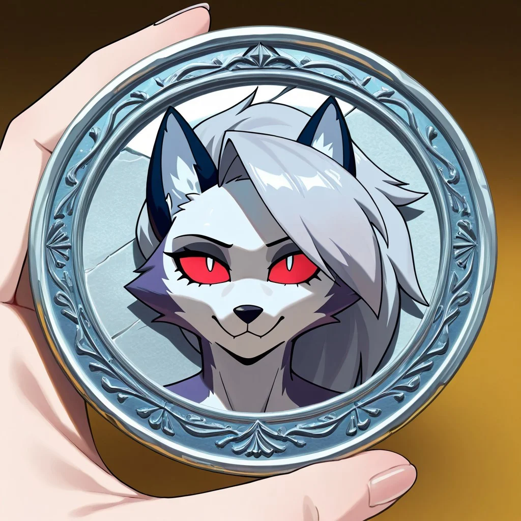 masterpiece, best quality, newest, absurdres, highres, anime, anime style, TheC0in-silver, silver, silver coin, coin, TheC0in,
1girl, loona_(helluva_boss), animal ears,
made of silver, objectification,