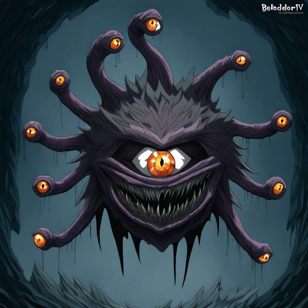 masterpiece, best quality, newest, absurdres, highres, anime, anime style, no humans, Beholdertentacles-ILV1.0, fullbeholder, beholder, eyed Tentacles, tentacles with eyes, extra eyes, monster