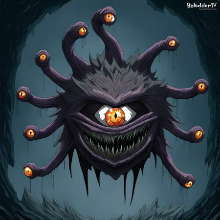 masterpiece, best quality, newest, absurdres, highres, anime, anime style, no humans, Beholdertentacles-ILV1.0, fullbeholder, beholder, eyed Tentacles, tentacles with eyes, extra eyes, monster