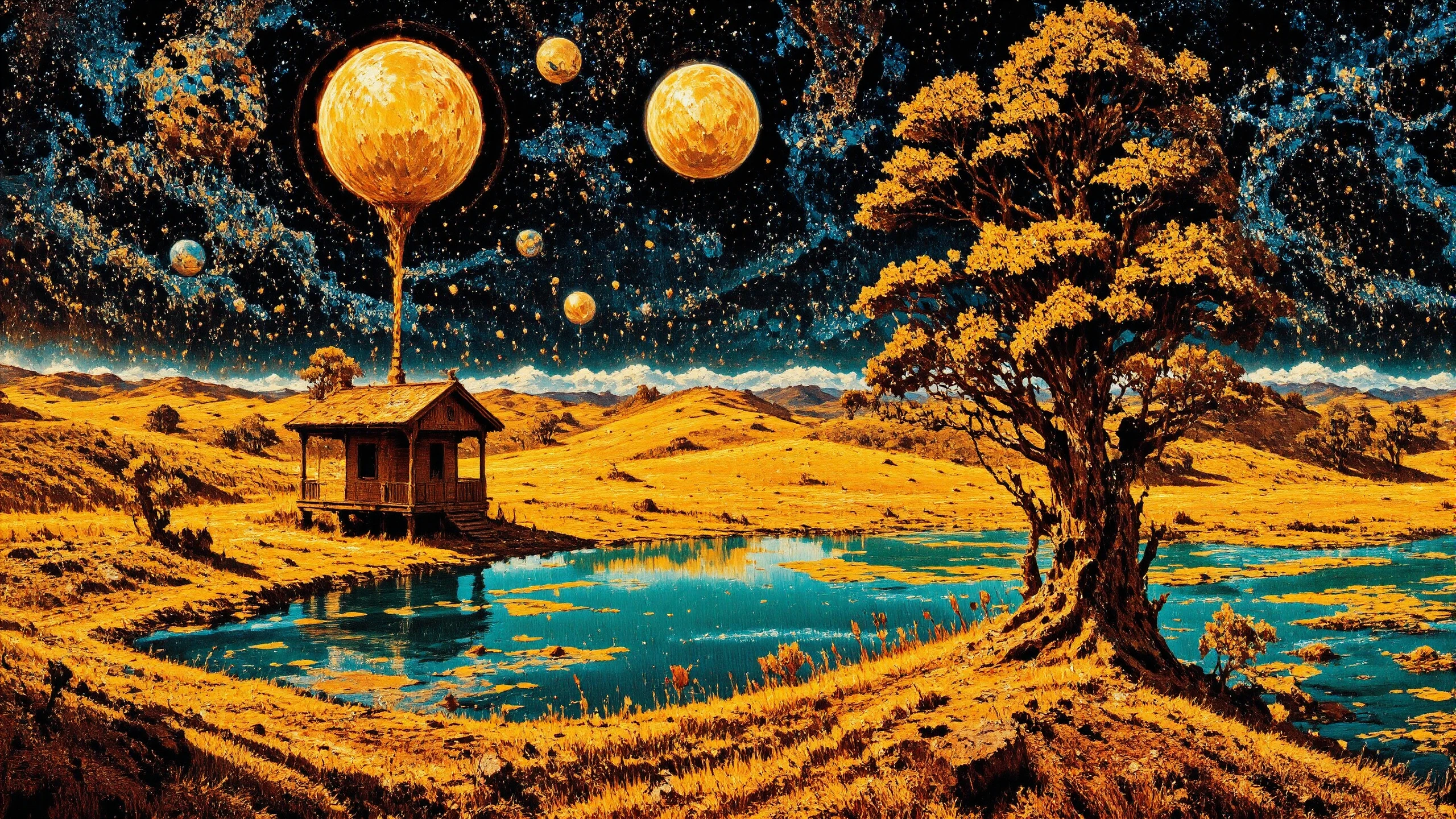 space, hut, beautiful surreal landscape, woman, planets, vivid colors, colorful, multilayer paint splash style, <lora:Hand v2:1> <lora:Anti-Blur:1> <lora:Insane Detail Slider:0.5>   <lora:Flux.1_Turbo_Detailer:0.6>   <lora:flux-photo-transparent_Alpha_1.0:0.8> <lora:flux.1_lora_flyway_Epic-detail_v2:1>   <lora:Painterly01b_CE_FLUX_AIT:0.8> pntrlyCE_style <lora:PsykeV1:1>  <lora:VividlySurreal:1>