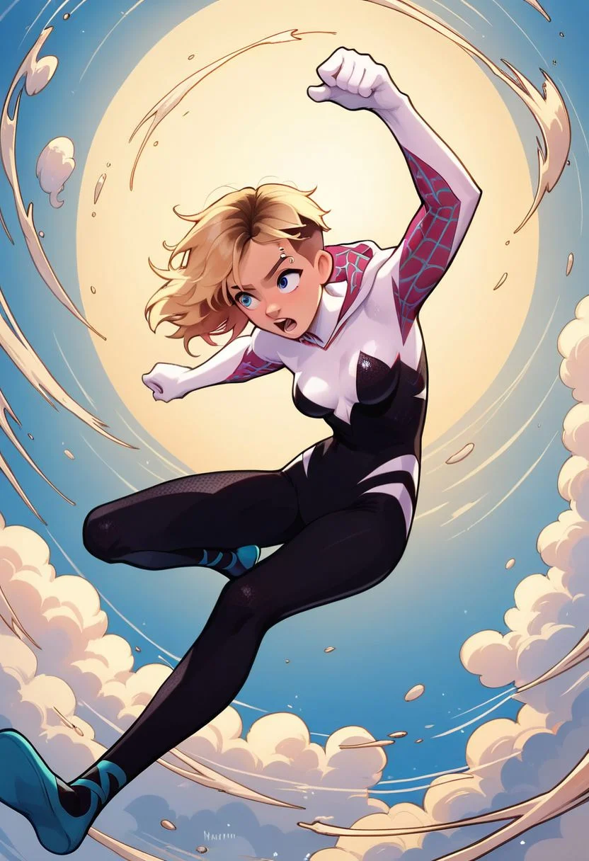 score_9, score_8_up, score_7_up, score_6_up, score_5_up, score_4_up, spider gwen, swinging though the air, diving, somersaulting, flipping, lno mask, incredibly sexy, source_anime, hentai, official art, movie still, 8k detail, nsfw