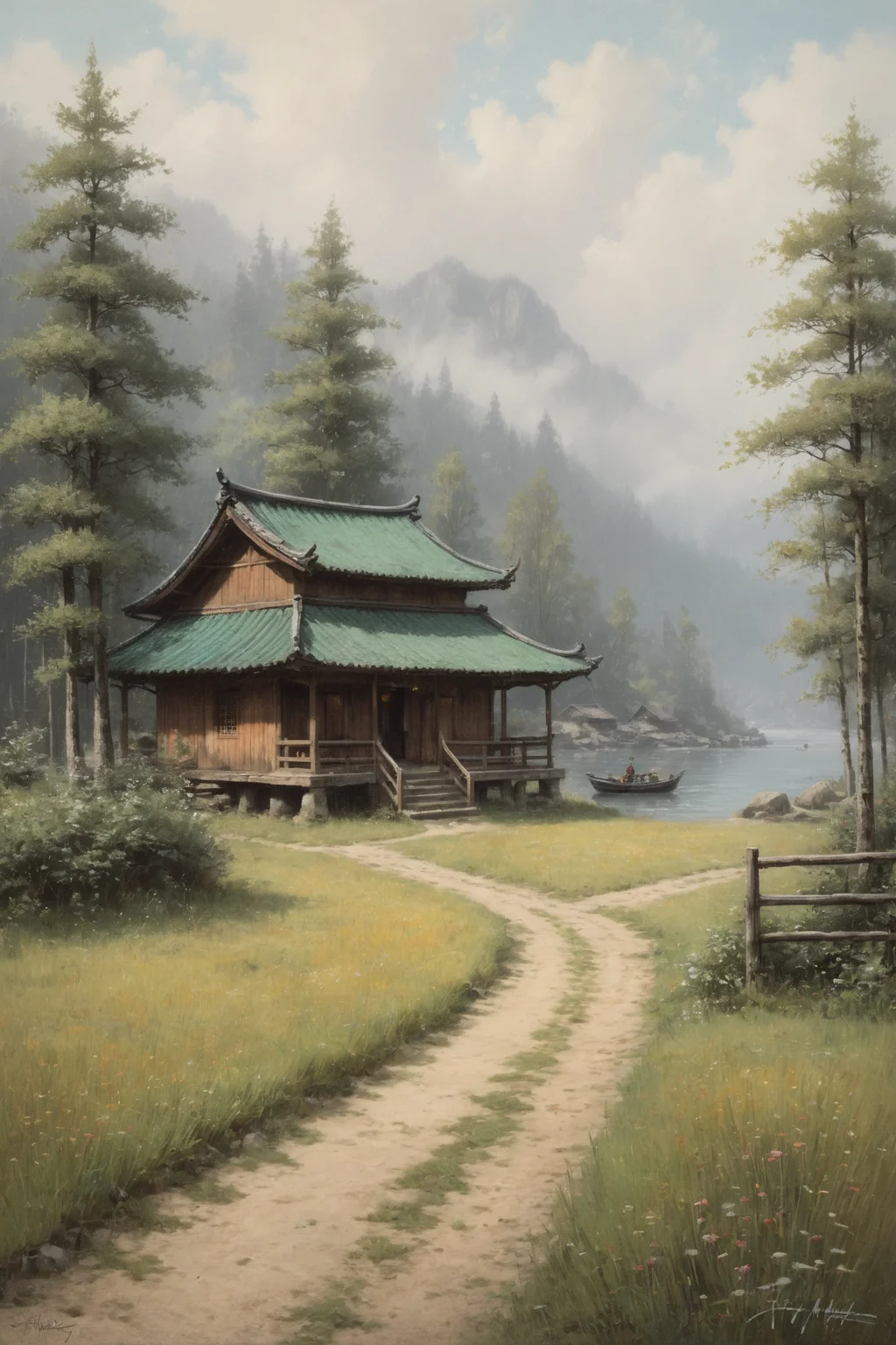 by Thomas Kinkade and Mikko Lagerstedt in the style of Phuoc Hoai Nguyen, chalksketch, full color <lora:ChalkSketchXL:0.85>