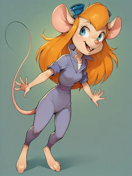 score_9, score_8_up, score_7_up, score_6_up, score_5_up, <lora:gadgetXLP:1> gadget, 1girl, solo, long hair, mouse tail, mouse ears, blue eyes, furry, buck teeth, orange hair, barefoot,