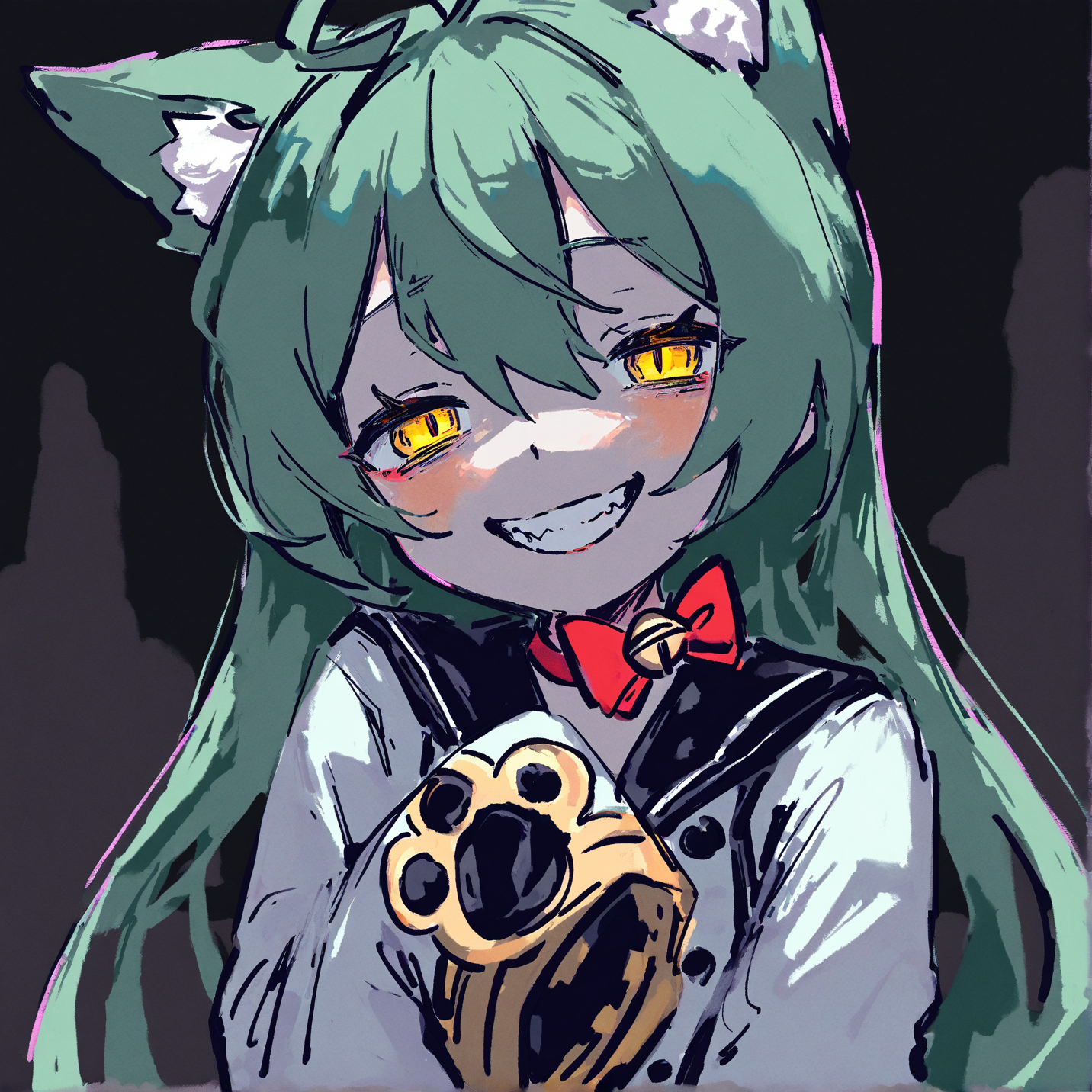 masterpiece, best quality, very aesthetic BREAK kiato, (ciloranko:.7), dino \(dinoartforame\), horror \(theme\), gritty, colorful, faux traditional media, painting \(medium\) BREAK 1girl, akashi \(azur lane\), evil grin, sleeves past wrists, yandere, half-closed eyes, looking at viewer, yellow eyes
<lora:noob05-kiato-unet only-feb18-step00002464:1>