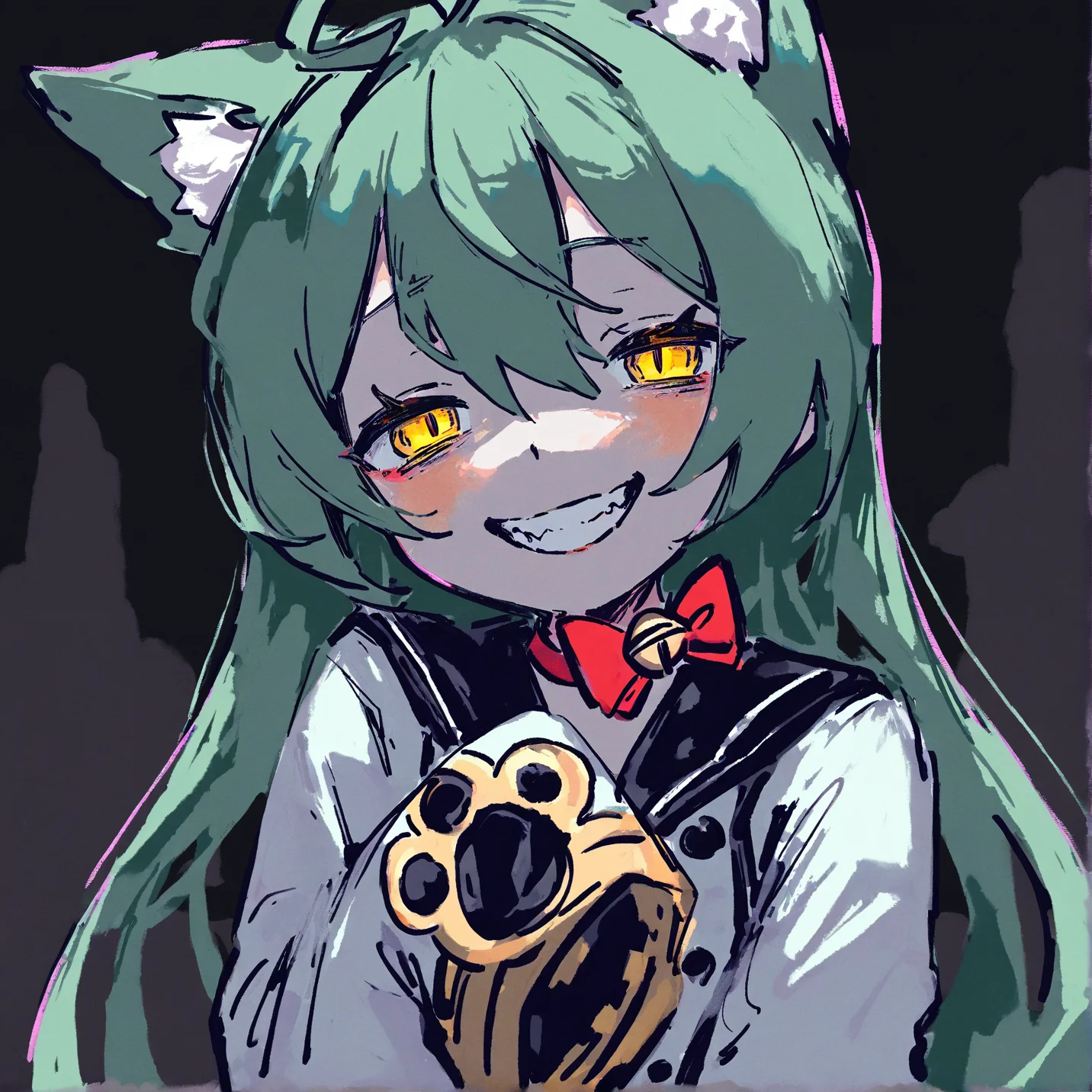 masterpiece, best quality, very aesthetic BREAK kiato, (ciloranko:.7), dino \(dinoartforame\), horror \(theme\), gritty, colorful, faux traditional media, painting \(medium\) BREAK 1girl, akashi \(azur lane\), evil grin, sleeves past wrists, yandere, half-closed eyes, looking at viewer, yellow eyes
<lora:noob05-kiato-unet only-feb18-step00002464:1>