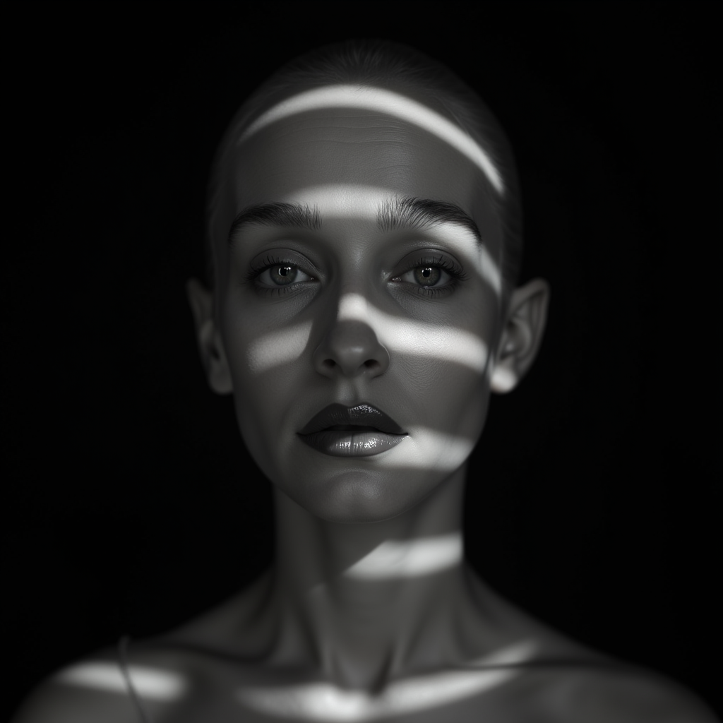 <lora:casting shadows style v1:1>
cucoloris,  light modifier, casting shadows, A cucoloris patterned illumination casting a unique custom circular shape shadow on a woman with polka dots on her face, 1girl, solo, looking at viewer, simple background, closed mouth, monochrome, greyscale, lips, shadow, black background, portrait, realistic, dark, cinematic, film, filmic, casting shadow, venetian blinds casting shadow light, shadow on face, face partially covered in shadow, different shadow, window casting shadow light, cinematography, detailed, detailed background, detailed face, high quality, 8k, cuculoris, kookaloris, cookaloris or cucalorus, light modifier, different light pattern, creative light, unique shadow, casting shadow style, 1boy, male focus, bald, alien