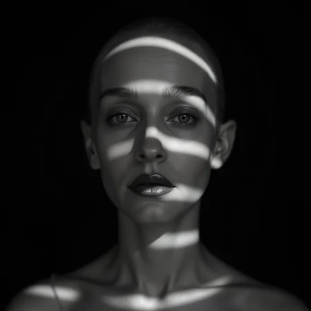 <lora:casting shadows style v1:1>
cucoloris, light modifier, casting shadows, A cucoloris patterned illumination casting a unique custom circular shape shadow on a woman with polka dots on her face, 1girl, solo, looking at viewer, simple background, closed mouth, monochrome, greyscale, lips, shadow, black background, portrait, realistic, dark, cinematic, film, filmic, casting shadow, venetian blinds casting shadow light, shadow on face, face partially covered in shadow, different shadow, window casting shadow light, cinematography, detailed, detailed background, detailed face, high quality, 8k, cuculoris, kookaloris, cookaloris or cucalorus, light modifier, different light pattern, creative light, unique shadow, casting shadow style, 1boy, male focus, bald, alien