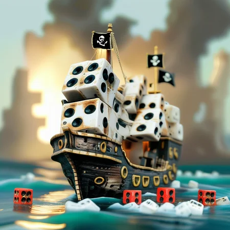 dice pirate ship at sea with dice<lora:dice:1>