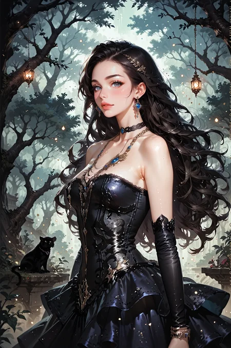 score_9, score_8_up, score_7_up, score_6_up, (1girl,solo),extremely detailed, ((beautiful silhouette of a female in a dress)), (epic oak tree, heavy backdrop lights), (whimsical colorful dustclouds background, dust particles, lots of detail), sharp focus,, long hair, earrings,<lora:LOAs0rcl34pXL:1>,LOAs0rcl34pXL, lace skirt, necklaces, elbow gloves, strapless, <lora:sinfully_stylish_SDKL:0.5> <lora:Concept Art DarkSide Style LoRA_Pony XL v6:0.6>, concept art, realistic, <lora:Expressive_H:0.5> Expressiveh