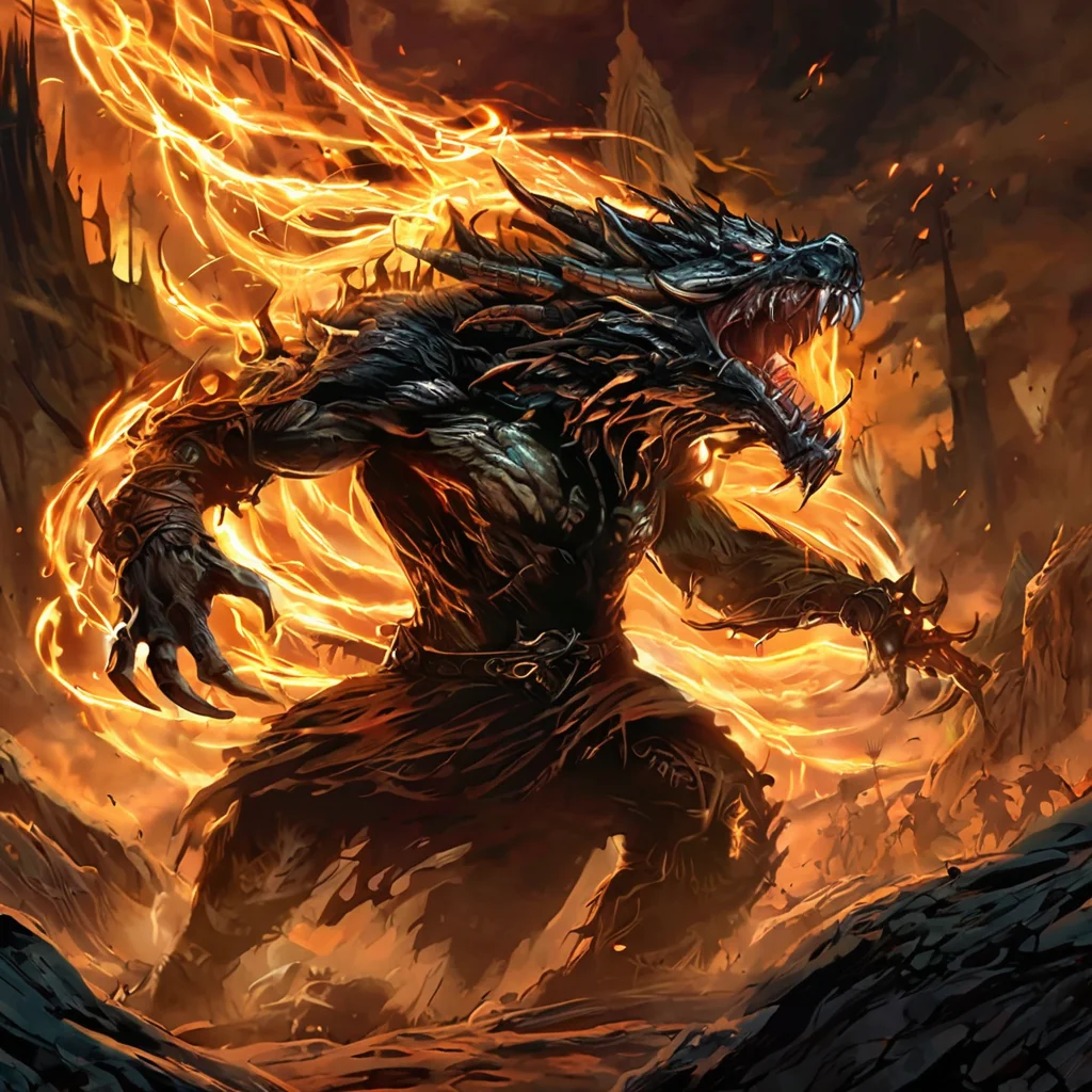 (illustration:1.1), digital art, breathtaking artwork of a balrogs pouncing with his claws, from lord of the rings by dnmumfrd <lora:dan_mumford_v1:1>, danger, chaos, demon of power, Valaraukar, (perfectly drawn:1.5), breathtaking . award-winning, professional, highly detailed, horror-themed . eerie, unsettling, dark, spooky, suspenseful, grim, highly detailed, long exposure photo of . Blurred motion, streaks of light, surreal, dreamy, ghosting effect, highly detailed