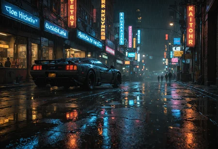 <lora:cybepunk:1> Cyberpunk atmosphere, A nocturnal cityscape bathed in rain, captured with a Nikon D850 (24-70mm f/2.8, ISO 3200), focusing on glistening asphalt reflections; the bokeh effect from streetlights adds a dreamy, neon-noir style (neon vibes:1.5), with leading lines (leading to infinity:1.3) drawing the eye forward, and a hint of HDR technique (vivid details:0.8) to accentuate the wet surface textures, emulating a cinematic, Blade Runner-esque atmosphere
<lora:3DCyberpunkStyleXL:0.8>, (masterpiece, award winning artwork) many details, extreme detailed, full of details, Wide range of colors, high Dynamic <lora:add-detail-xl:1> <lora:WildcardX-XL-Detail-Enhancer:0.9> <lora:SDXLFaeTastic2400:0.085> <lora:MJ52:0.185> <lora:sinfully_stylish_SDKL:0.11> <lora:casting shadow style v2:0.1> <lora:CinematicStyle_v1:0.42> casting shadow style, cucoloris patterned illumination