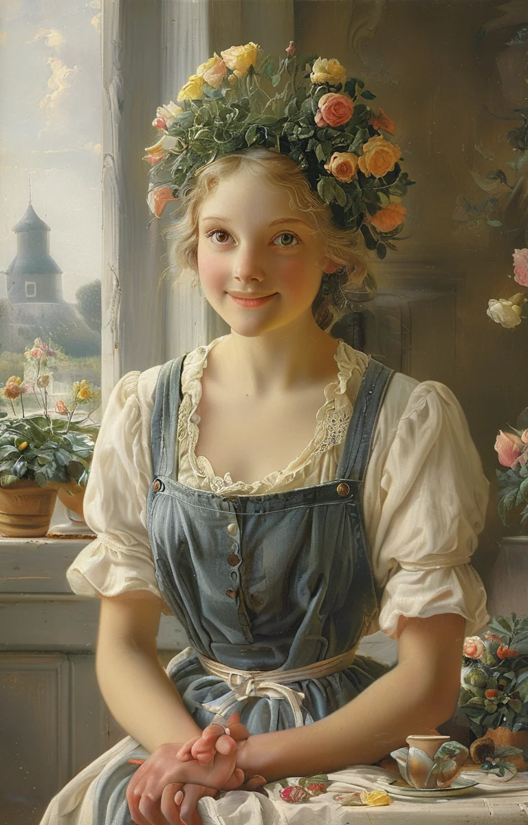 masterpiece,best quality,<lora:tbh240-sdxl:0.9>,illustration,style of Fritz Zuber-Buhler, portrait of Housework robots