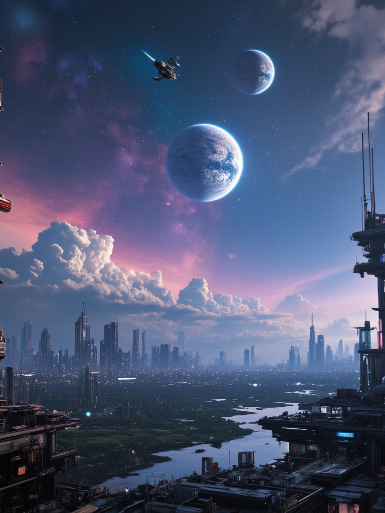 <lora:Space_Worlds_01__Poetic_flux2:1>  sw01p_flux, in space, water planet, asteroids, space nebula, planet decay, cyberpunk city, clouds,