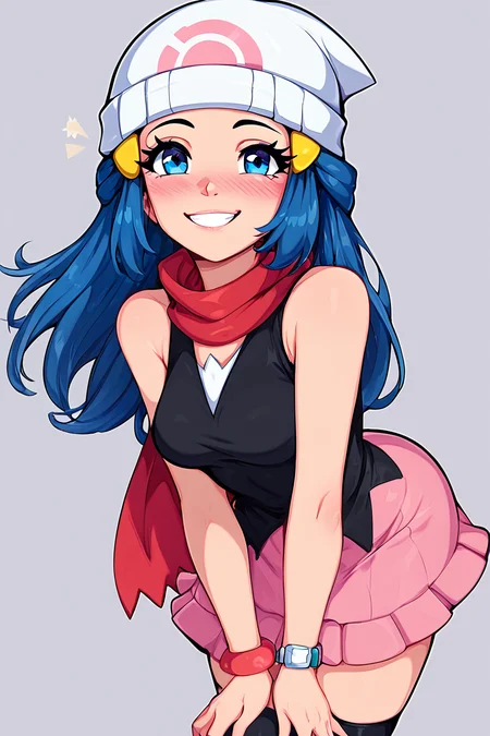 score_9, score_8_up, score_8, medium breasts,(curvy), cute, eyelashes, BREAK, , ,,, <lora:DawnP2:0.7>, zzDawn, blue hair, blue eyes, sidelocks, long hair, bare shoulders, beanie, black shirt, black socks, bracelet, hat, jewelry, kneehighs, miniskirt, pink skirt, red scarf, scarf, shirt, skirt, sleeveless, sleeveless shirt, white headwear, ,,, <lora:Afrobull_PDXL_v5:0.8>, ,,,, BREAK, smile, looking at viewer, leaning forward, head tilt, blush, embedding:zPDXL, Expressiveh, <lora:SDXLFaeTastic2400:0.5>, <lora:Expressive_H-000001:0.4>,