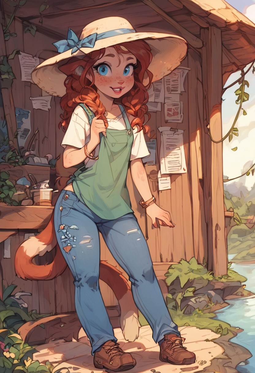score_9, score_8_up, score_7_up, score_6_up,
beautiful, cozy, landscape, cottagecore, cabin, river, in the forest, full body shot, transformation
Cuteness overload, 1girl, cat girl, anthro cat, 18 years old , skinny, thin petite body , skindentation, gorgeous, blue eyes, barrette’s , bracelets, jewelry, sun hat, young face, freckles, tan, adorable, lipstick, petite, cute, aroused face, makeup, most beautiful girl in the world. jeans, flanel, plants, volumetric light, photo-realistic, petite body, thin thighs, happy, soft lips, highly detailed,