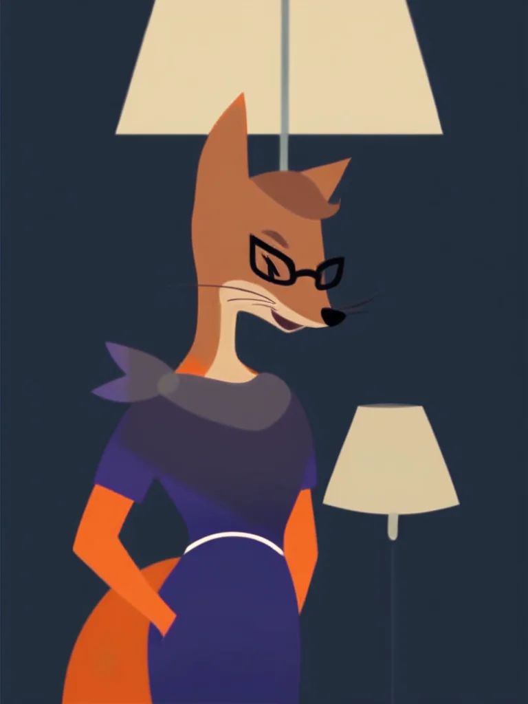 score_9, score_8_up, score_7_up, score_6_up, score_5_up, score_4_up , 1girl, solo, SDFoxie, glasses, purple dress, lamp, detailed face, detailed eyes, detailed background,  <lora:foxie-v2:1>