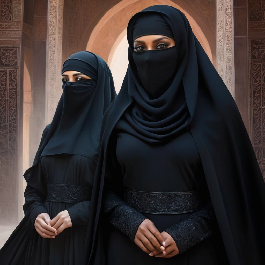 Dark Fantasy Art of  <lora:burqa:1>
a woman in a black niqÄb and a woman in a black niqÄb burqa style, dark, moody, dark fantasy style