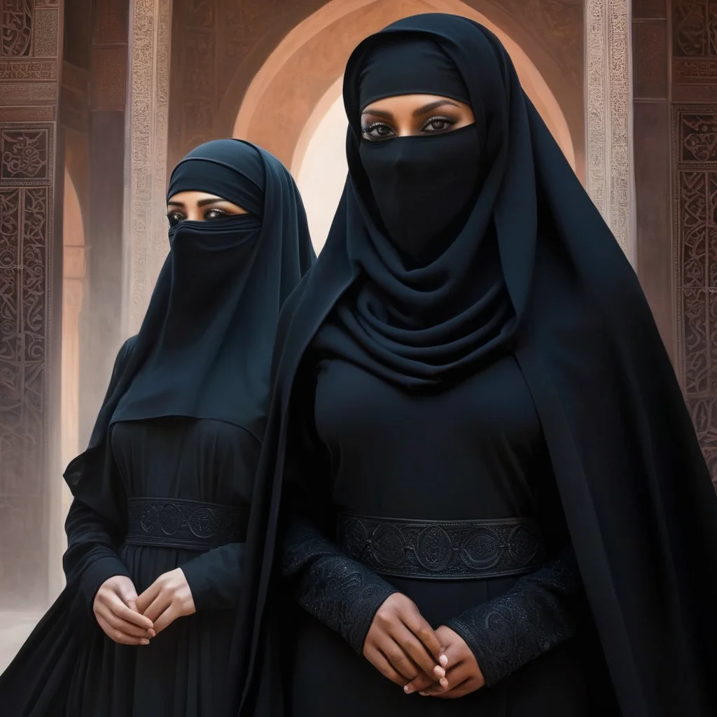 Dark Fantasy Art of  <lora:burqa:1>
a woman in a black niqÄb and a woman in a black niqÄb burqa style, dark, moody, dark fantasy style