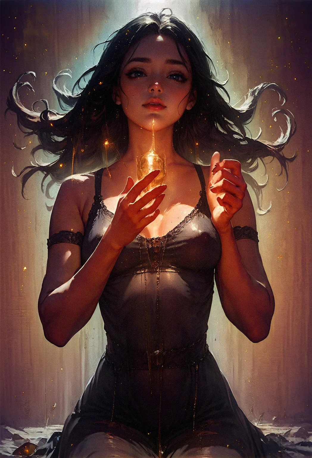 score_9, score_8_up, score_8, woman, solo, black dress, petite body, black hair <lora:pony/twilight_style:0.8> concept art, realistic <lora:sdxl/princess_xl_v2:0.8> <lora:sdxl/sinfully_stylish_sdxl>